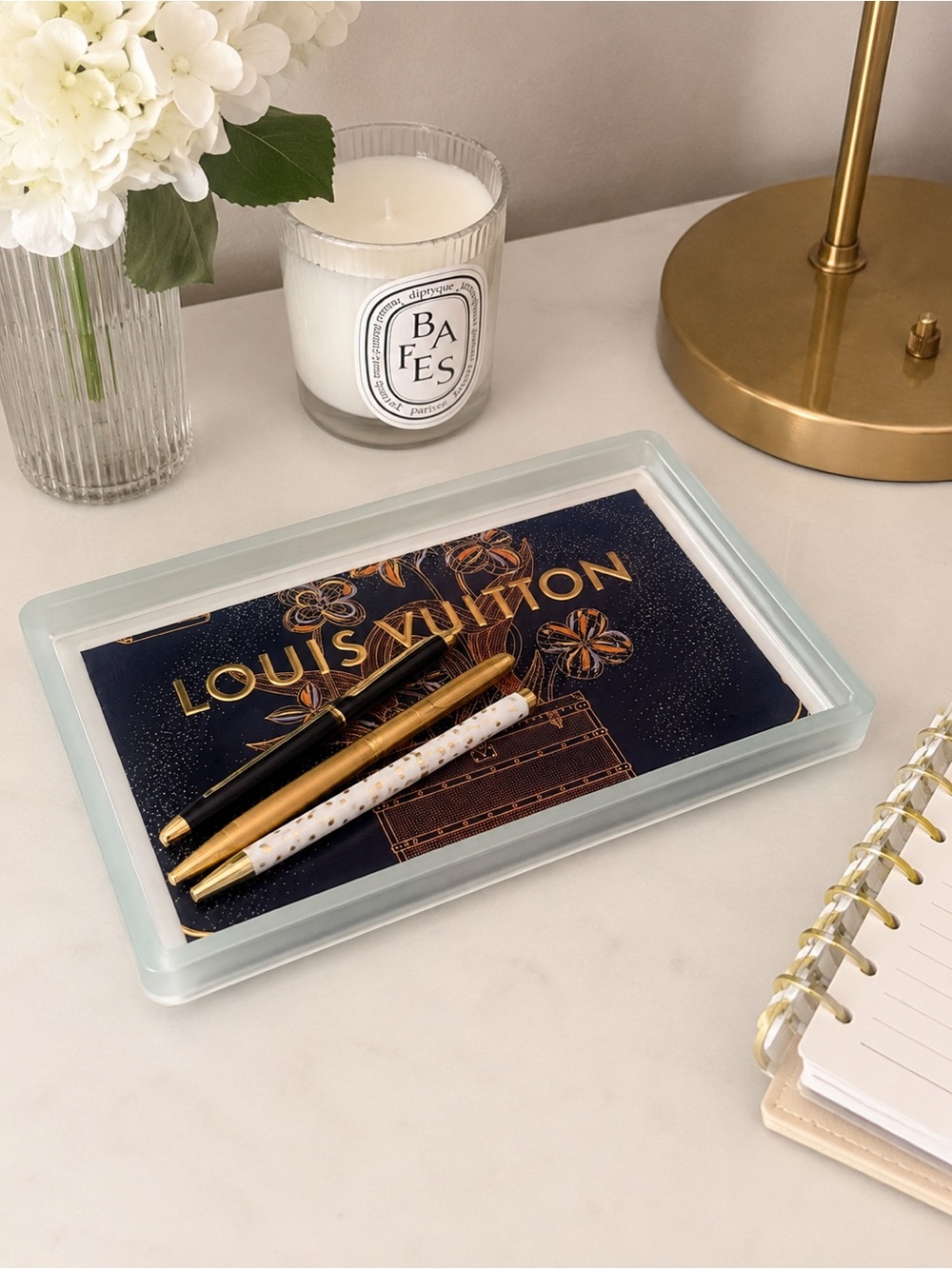 Luxury Handmade Acrylic Tray with Authentic LV Limited Edition Shopping Bag